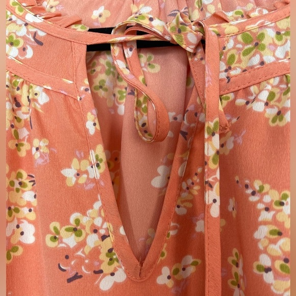 Lauren Conrad Women's Floral Print Key Hole Tie 3/4 Sleeve Roll Tie Blouse Small - Picture 5 of 10